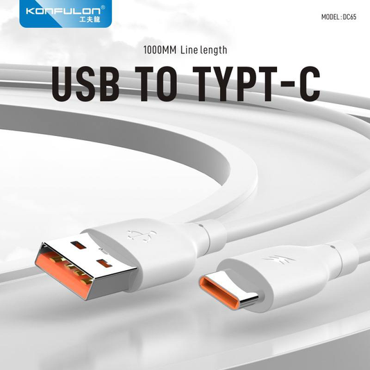 Data kabl KONFULON DC65, 3A, USB na Type C beli 1m