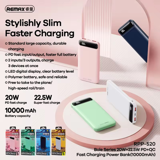 Power bank prenosiva baterija REMAX Bole Series RPP-520 PD20W+QC22.5W Fast Charging 10000mAh beli