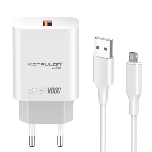 Kucni punjac KONFULON C87Q, sa micro USB kablom beli