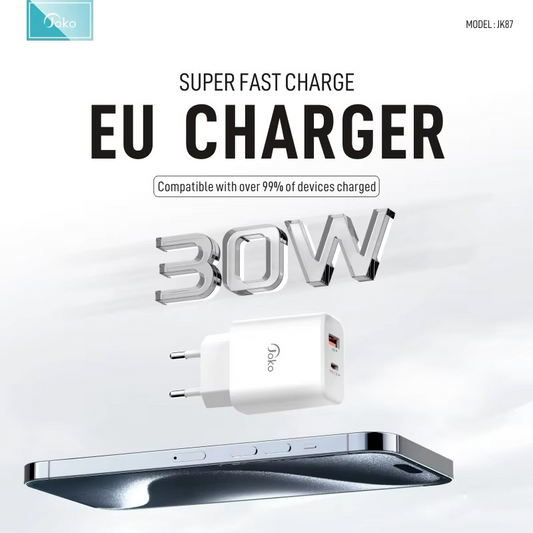 Kucni punjac KONFULON JK87, QC 20W, PD 30W, sa iPhone lightning kablom beli