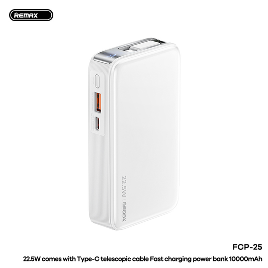 Power bank prenosiva baterija REMAX FCP-25 Fast Charging 22.5W(teleskopski kabl) Type-C 10000mAh beli