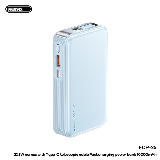 Power bank prenosiva baterija REMAX FCP-25 Fast Charging 22.5W(teleskopski kabl) Type-C 10000mAh plavi