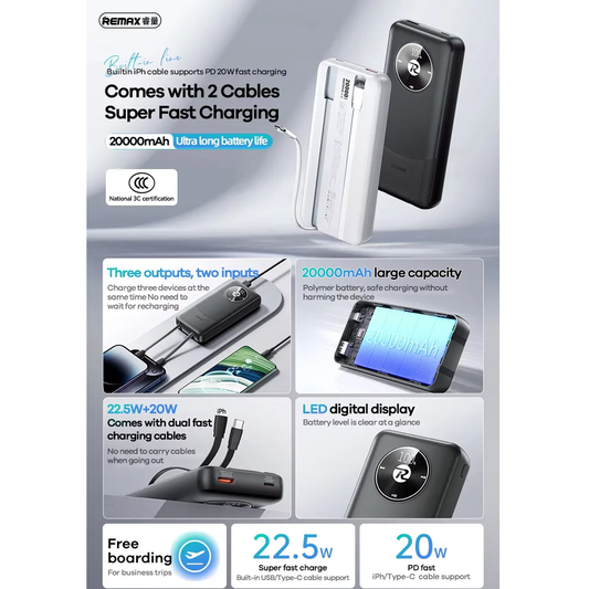 Power bank prenosiva baterija REMAX RPP-38 Fast Charging 20+22.5W 20000mAh crni