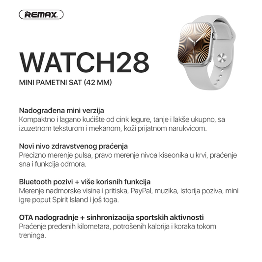 Smart watch REMAX Watch28 42mm sivi