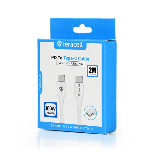Data kabl Teracell Plus 100W PD Type C na Type C beli 2m