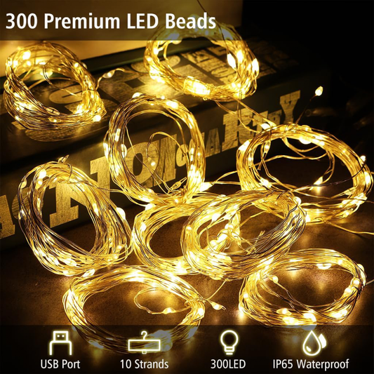 Novogodisnji ukras LED lampice zavesa 3m*3m toplo zuta USB napajanje JWD
