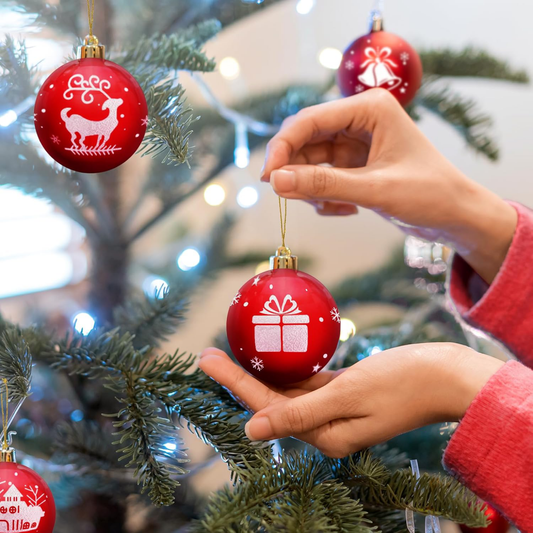 Novogodisnji ukras za jelku set kugli (6cm) EL crveno beli