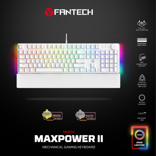 Tastatura Mehanicka Gaming Fantech MK894 RGB Maxpower II bela (speed grey switch)