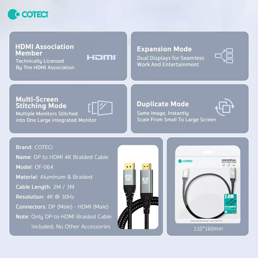 Kabl Coteci OF-064 DP na HDMI 4k 3m