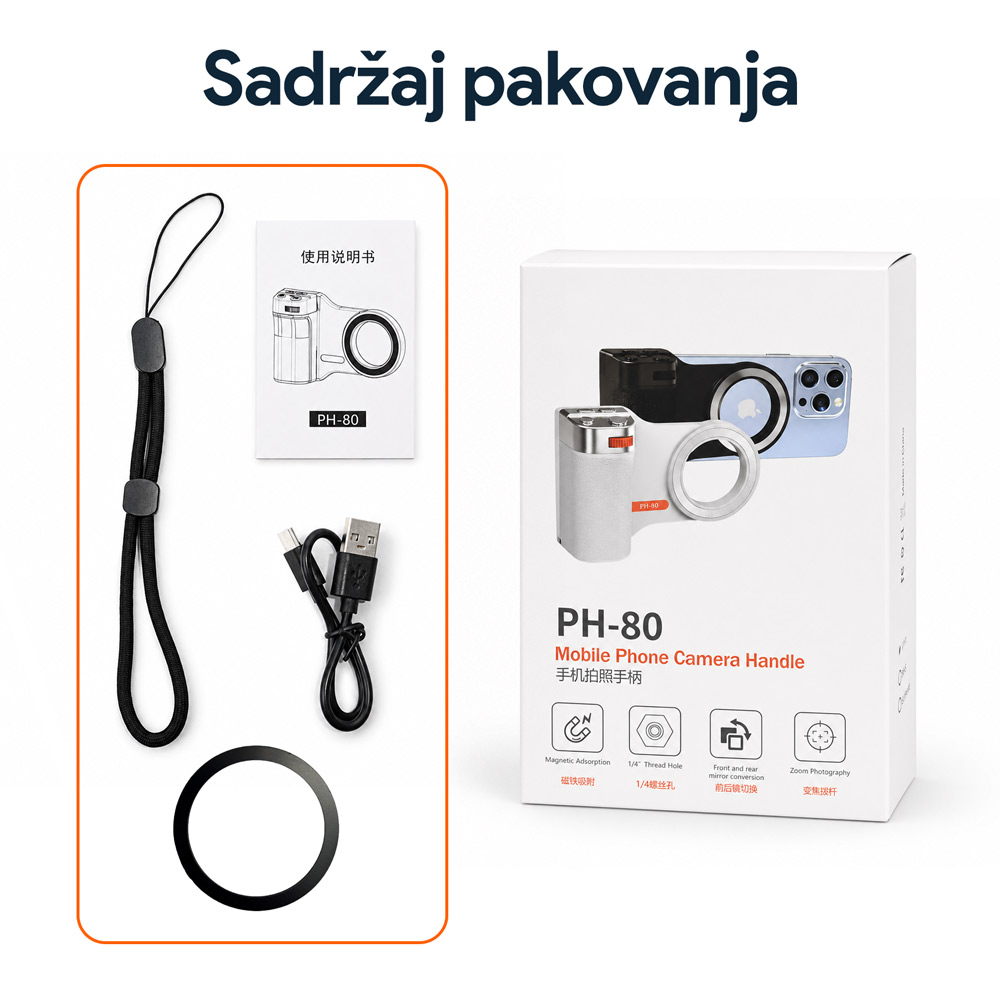 Foto nastavak za mobilni telefon PH-80 magnetic beli