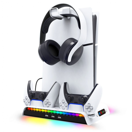 iPega PG-P5S006 vertikalni multifunkcionalni stalak za PS5 slim/PRO RGB beli