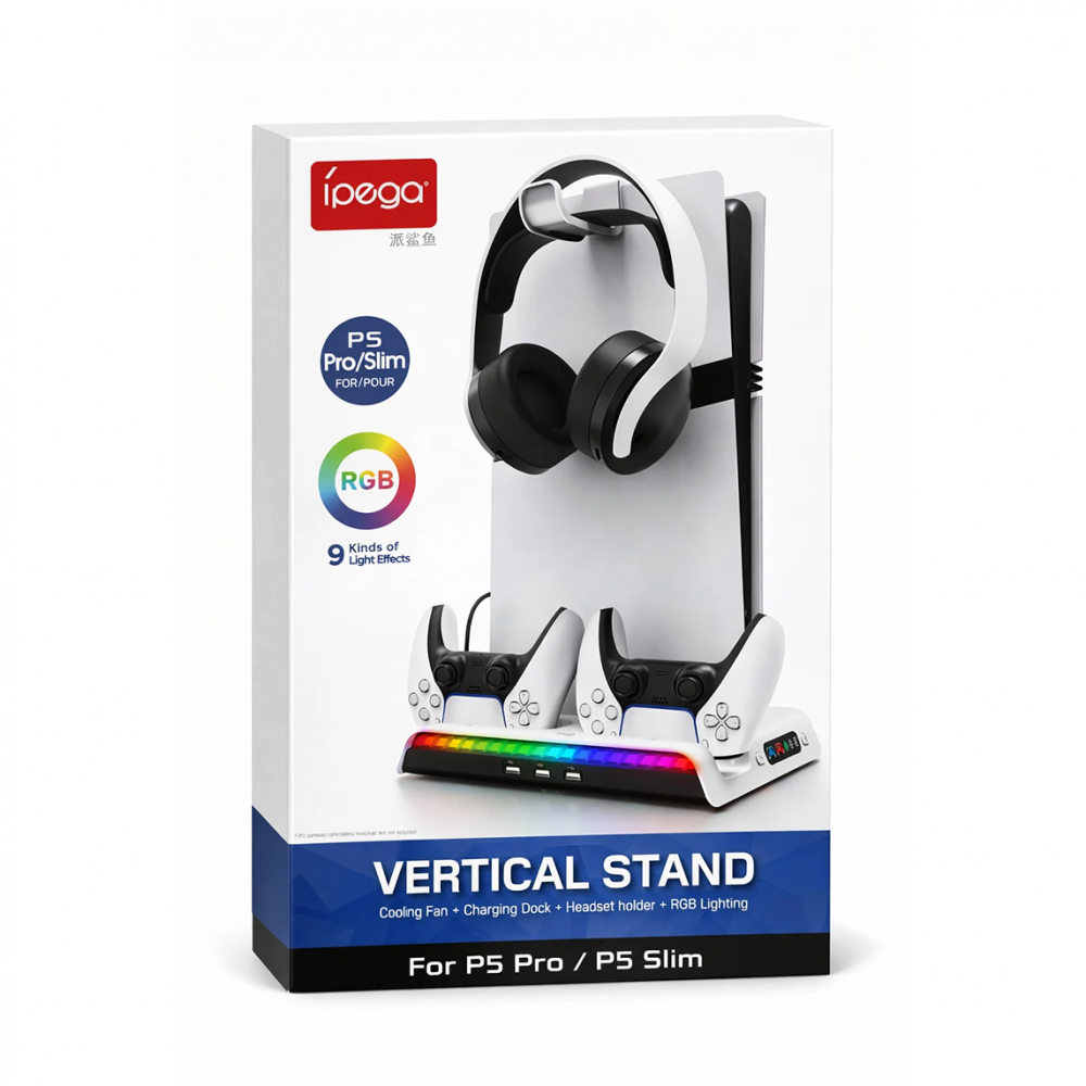 iPega PG-P5S006 vertikalni multifunkcionalni stalak za PS5 slim/PRO RGB beli