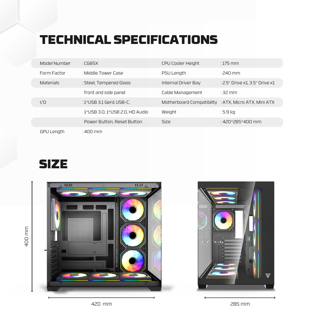 Kuciste Gaming Fantech CG85X Lumina belo