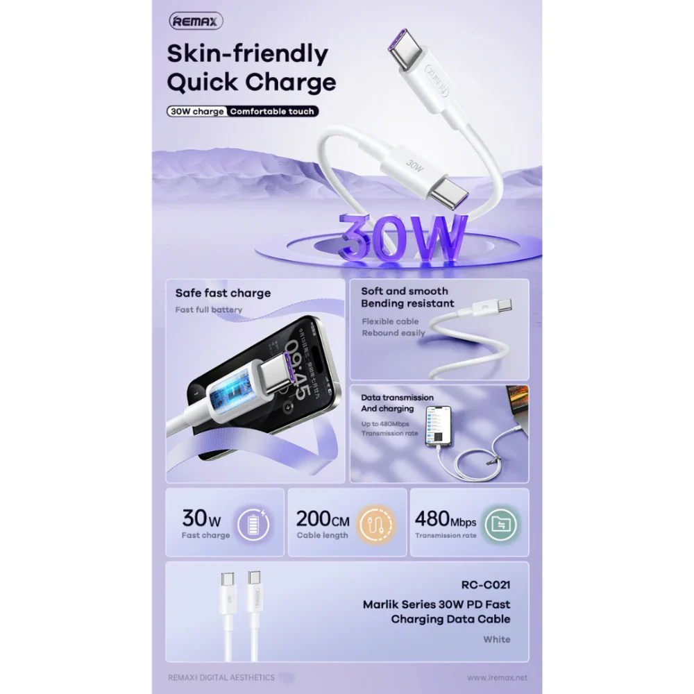 Data kabl REMAX Marlik Series RC-C021 PD Fast Charging 65W C-C 1M