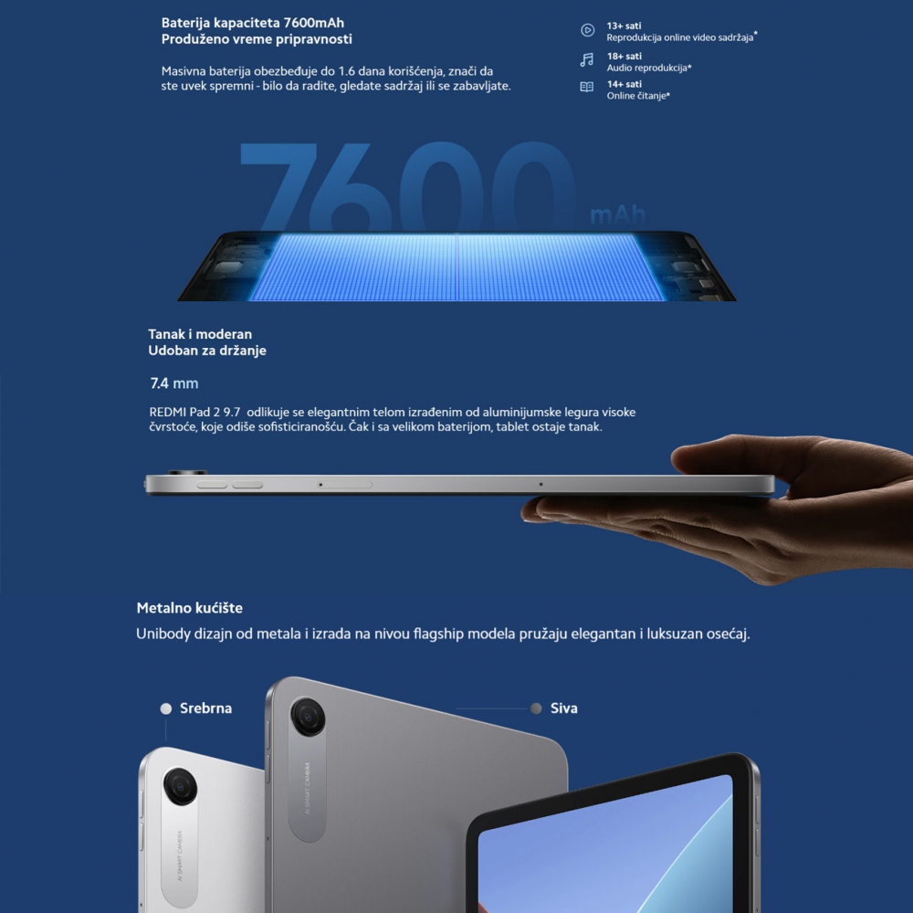 Tablet Xiaomi Redmi Pad 2 9.7" 4GB/128GB WiFi sivi