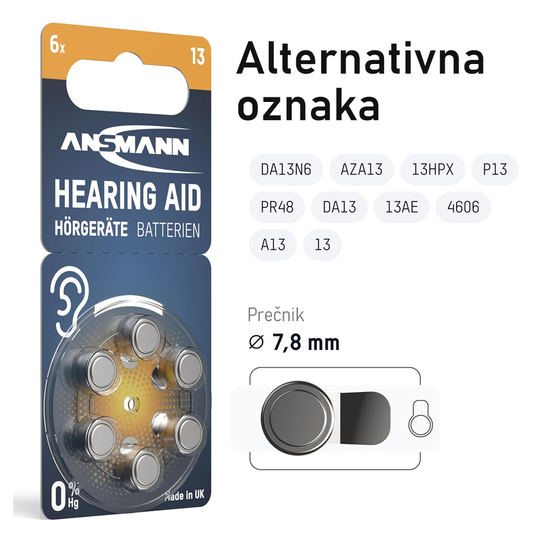 ANSMANN Baterija za slusni aparat PR-13 blister 6kom