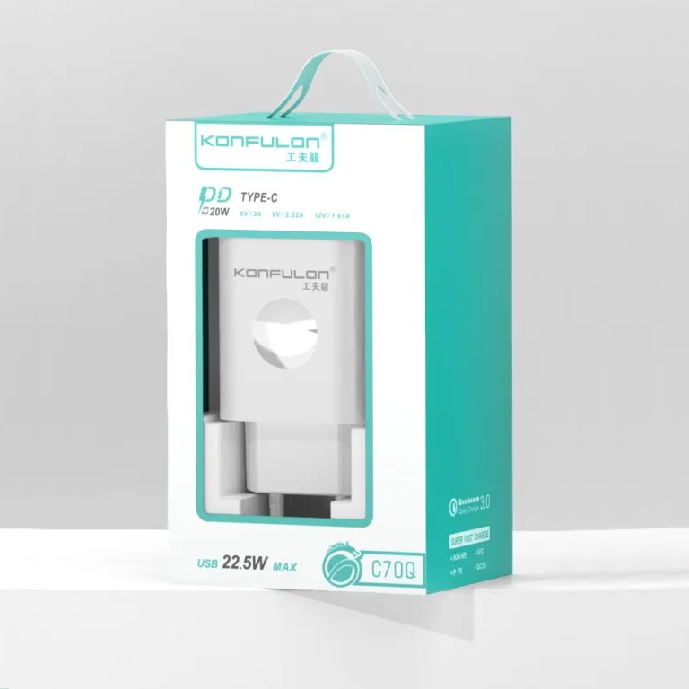 Kucni punjac KONFULON C70Q, Fast Charge, QC3.0 22.5W, PD 20W beli