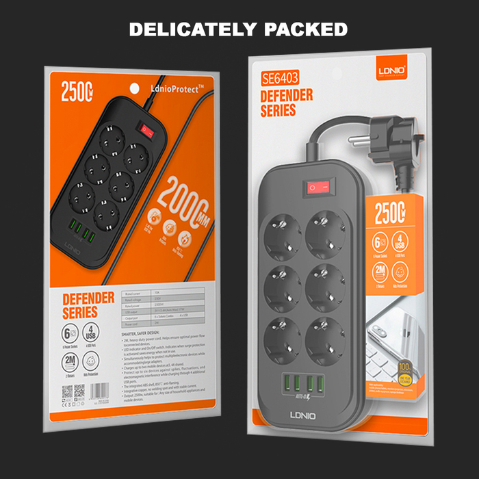 Produzni kabl LDNIO SE6403 6 uticnica 4xUSB 2.0m