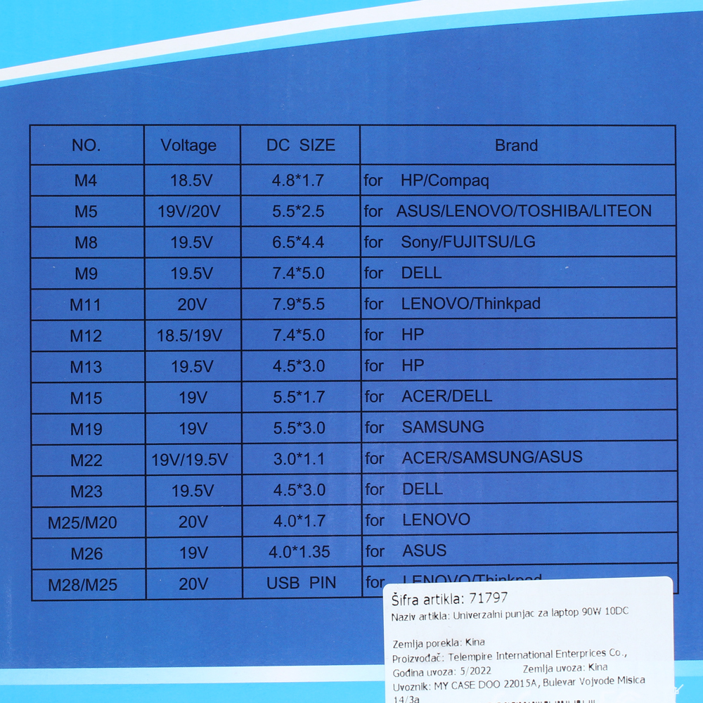 Univerzalni punjac za laptop 90W 10DC