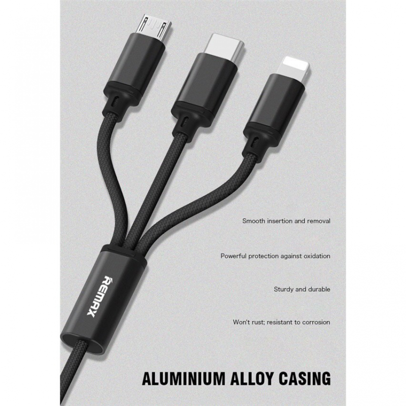 Data kabl REMAX Gition RC-131 3u1 za iPhone Lightning/Micro USB/Type C crni 1m