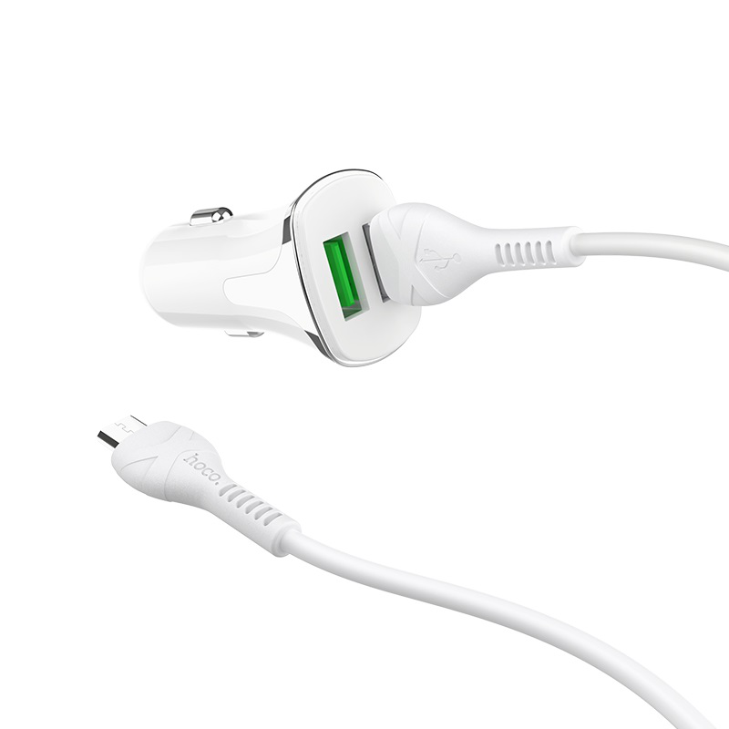 Auto punjac HOCO Z31 QC3.0 2xUSB sa micro USB kablom beli