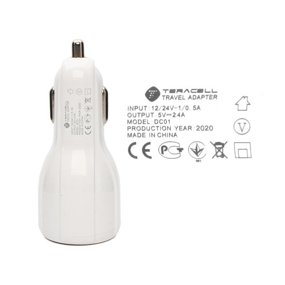 Auto punjac Teracell Ultra DC01 2.4A sa Mini USB kablom beli