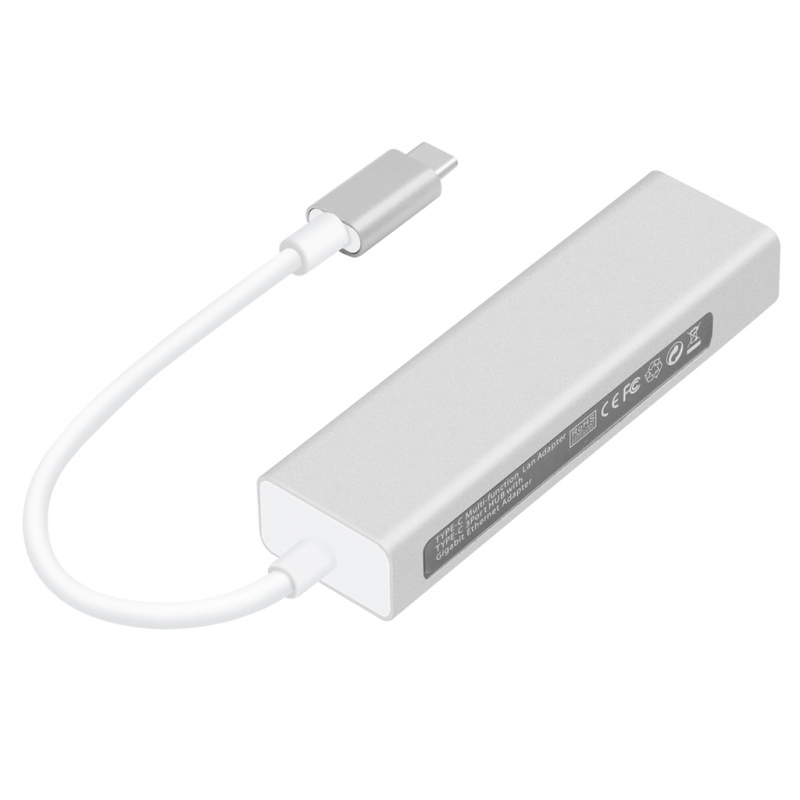 Adapter Type C na 3 USB 3.0 + RJ45 Gb JWD-T5 srebrni