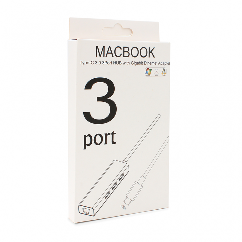 Adapter Type C na 3 USB 3.0 + RJ45 Gb JWD-T5 srebrni