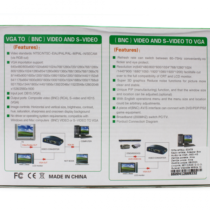 Adapter Box Video na VGA JWD-H5