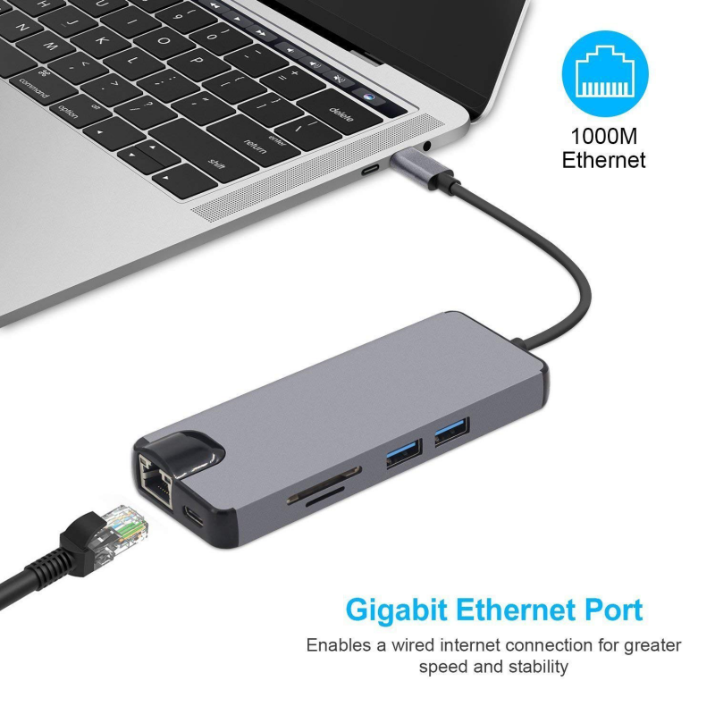 Adapter Type C na RJ45 (LAN) HDMI VGA 2xUSB 3.0 PD SD microSD 8u1 JWD-TC32