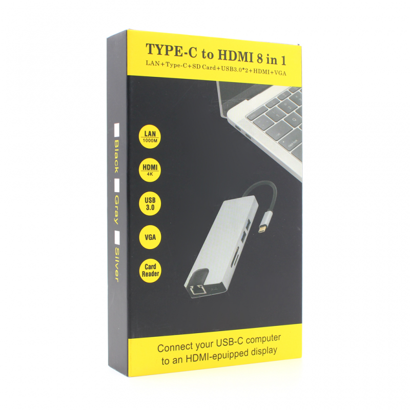 Adapter Type C na RJ45 (LAN) HDMI VGA 2xUSB 3.0 PD SD microSD 8u1 JWD-TC32
