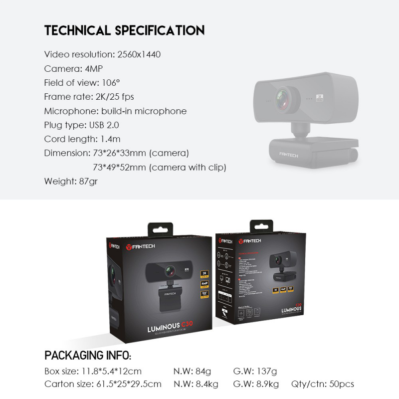 Web kamera Fantech C30 Luminous crna