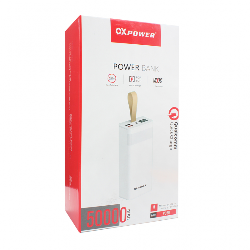Power bank prenosiva baterija Oxpower PD50 PD QC 22.5W 50000 mAh bela
