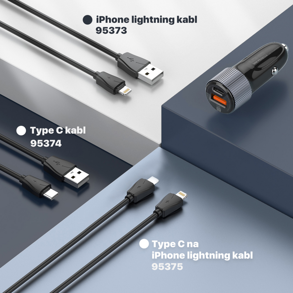 Auto punjac LDNIO C510Q PD/QC3.0 38W sa Type C na iPhone lightning kablom