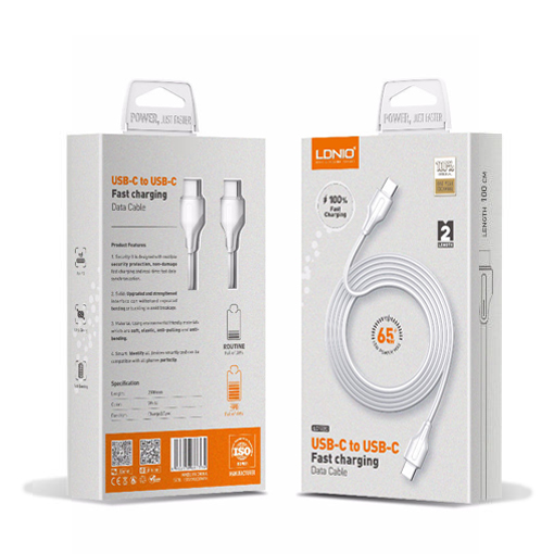 Data kabl LDNIO LC122-C 65w, Type C na Type C beli 2m