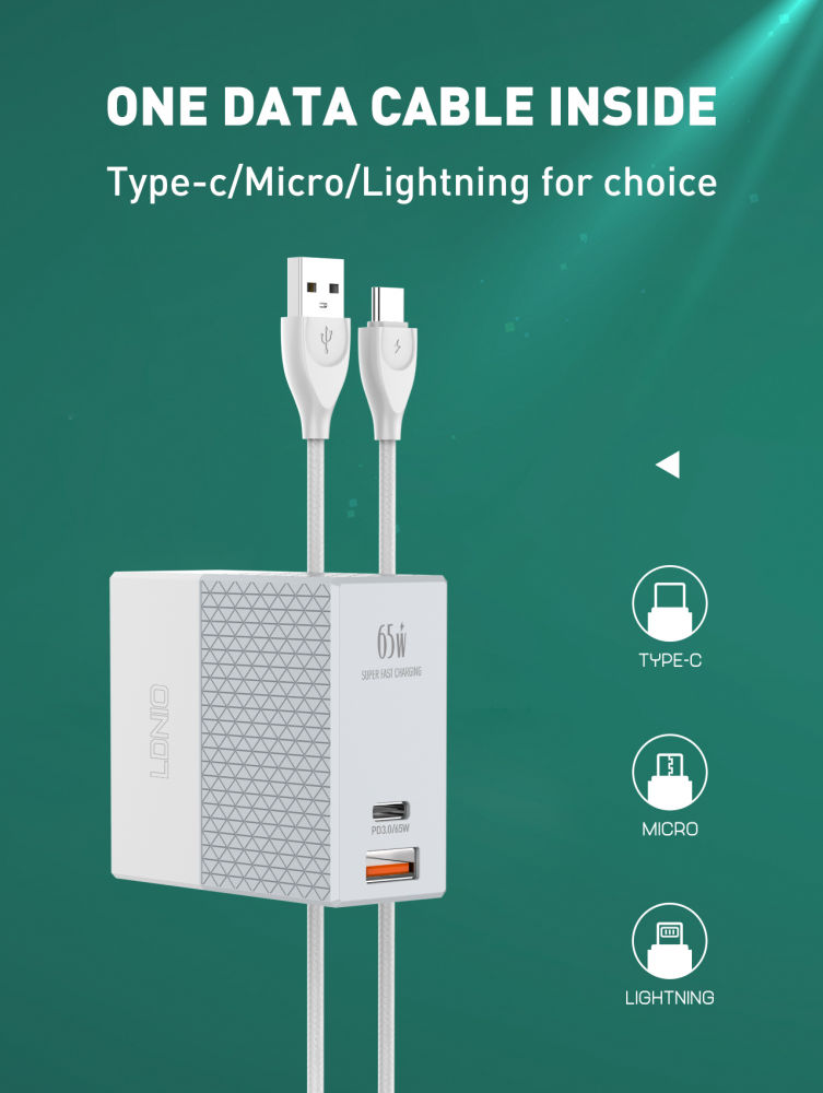 Kucni punjac LDNIO A2620C PD+QC3.0 65W sa Type C na Type C kablom