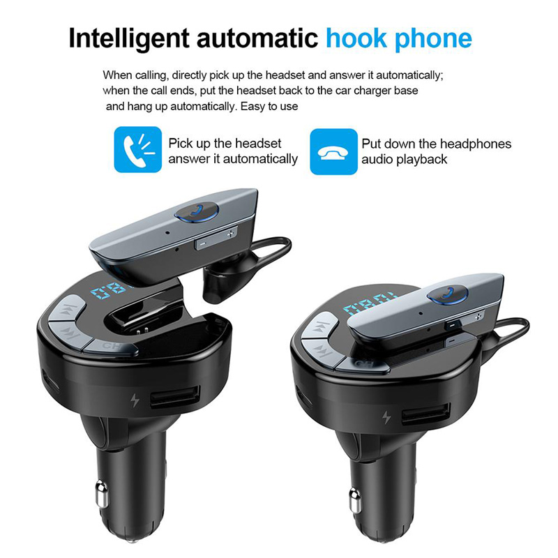 FM transmiter V8 USB TF Bluetooth 5.0 12-24V handsfree crni