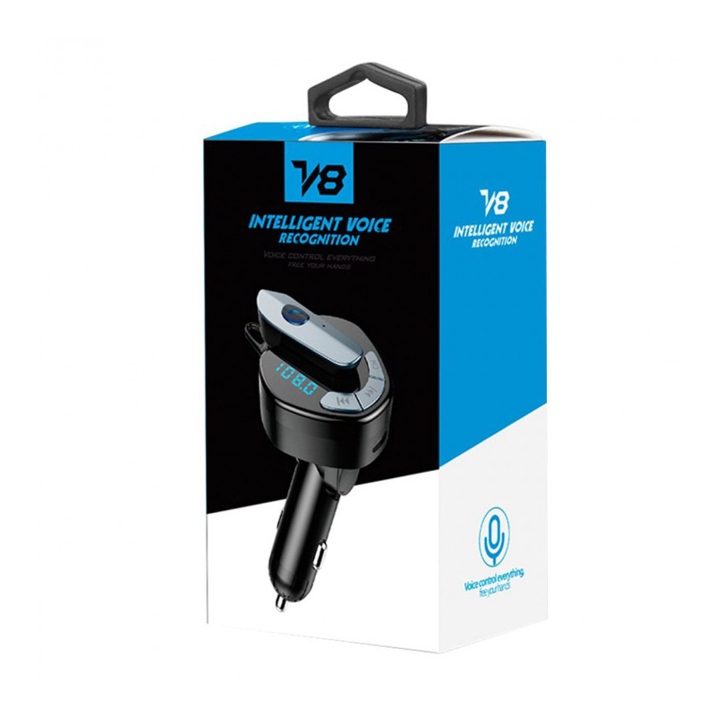 FM transmiter V8 USB TF Bluetooth 5.0 12-24V handsfree crni