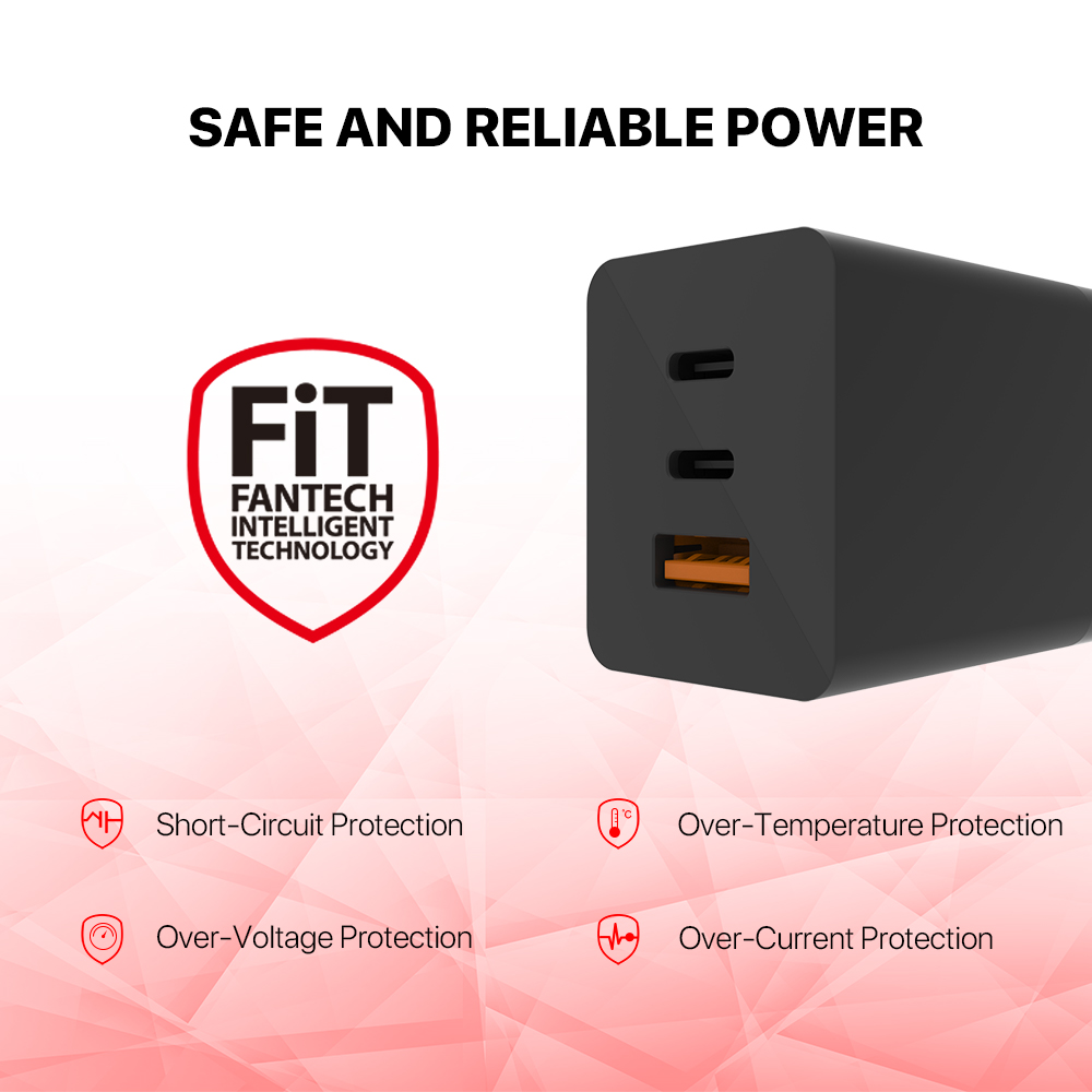 Kucni punjac Fantech CWG301 2xPD + QC 65W crni