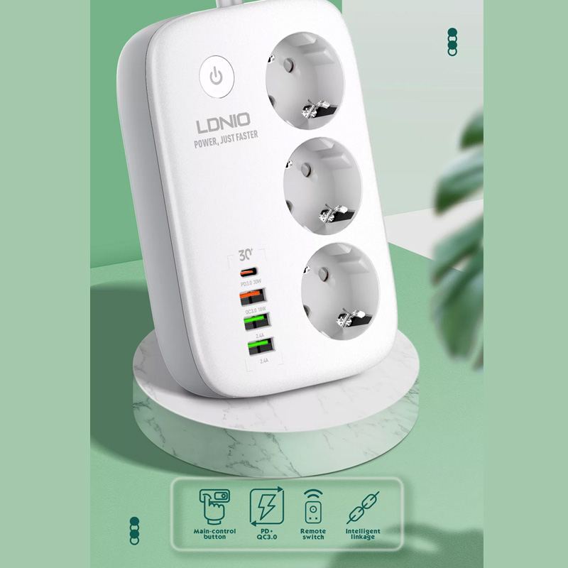 Produzni kabl LDNIO SEW3452 EU 3 uticnice + 2xUSB QC PD