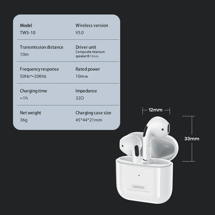 Bluetooth slusalice REMAX TWS-10i crne