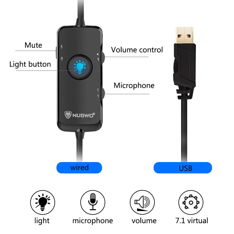 Slusalice Gaming Nubwo N11U LED USB crno plave