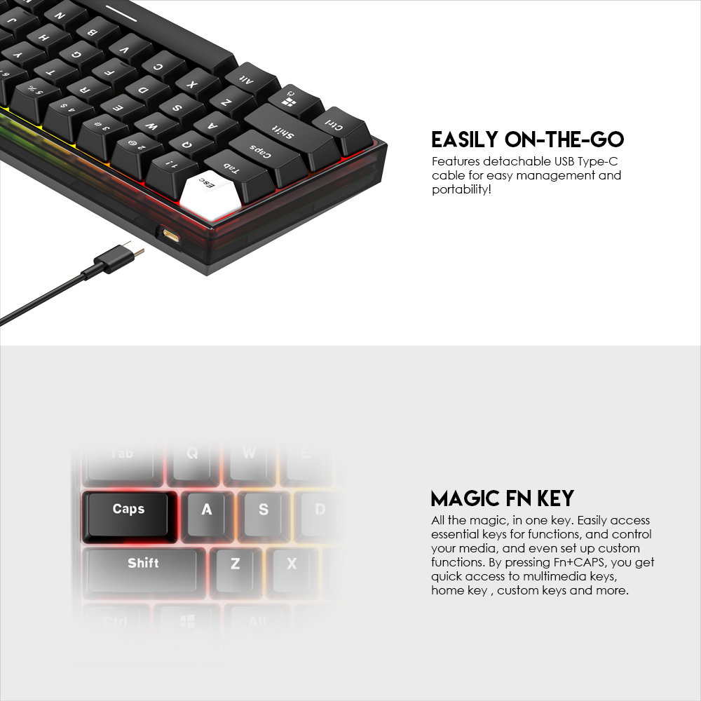 Tastatura Mehanicka Gaming Fantech MK857 RGB Maxfit61 FROST crna (Blue switch)
