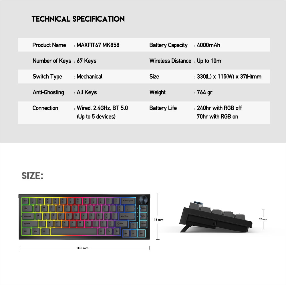 Tastatura Mehanicka Gaming Fantech MK858 RGB Maxfit67 crna (brown switch)