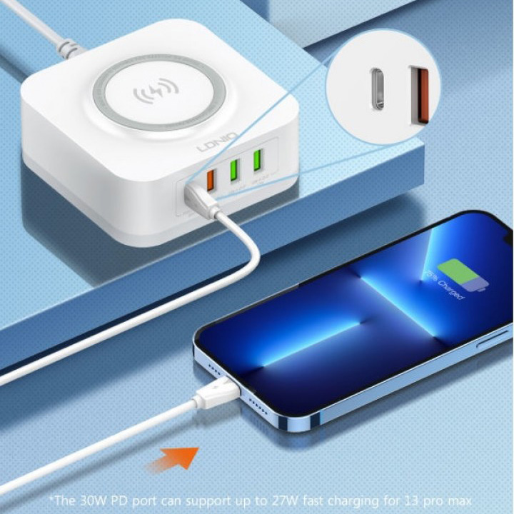 Kucni punjac LDNIO AW004 32W Desktop Wireless Quick Charge 3.0 + PD 30W beli