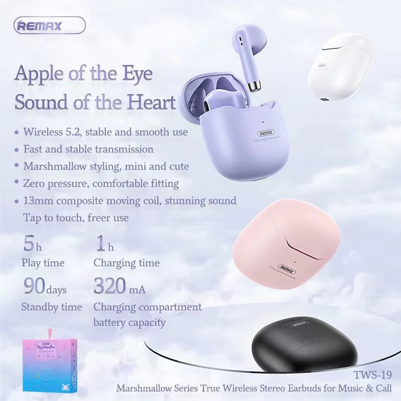 Bluetooth slusalice REMAX Marshmallow Series  TWS-19 crne