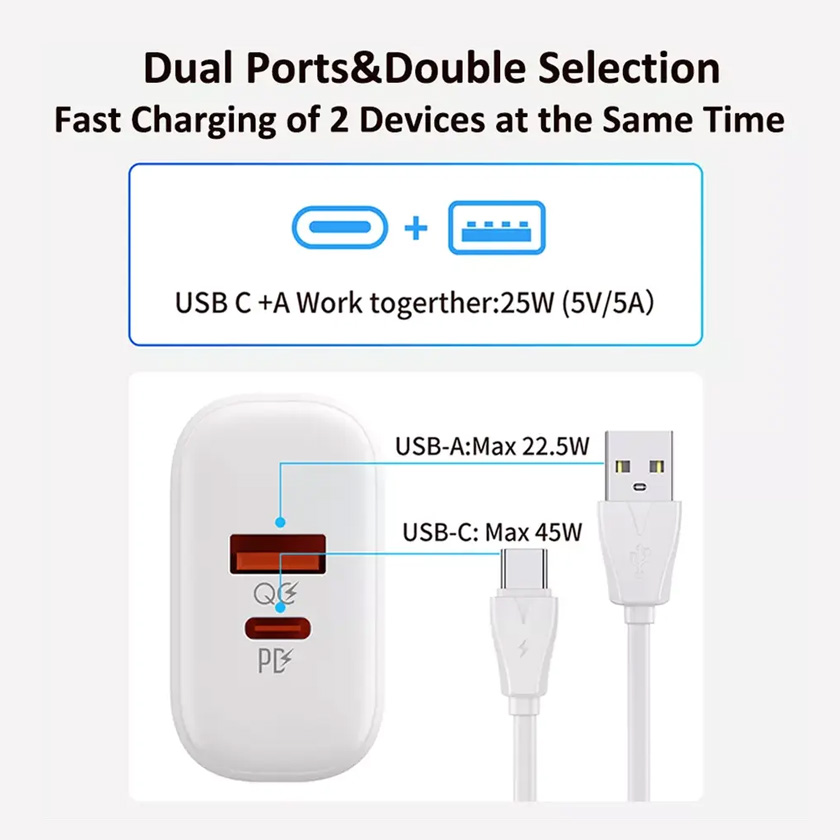 Kucni punjac LDNIO A2526C PD, QC4+, QC3.0, PPS 45W USB na Type C