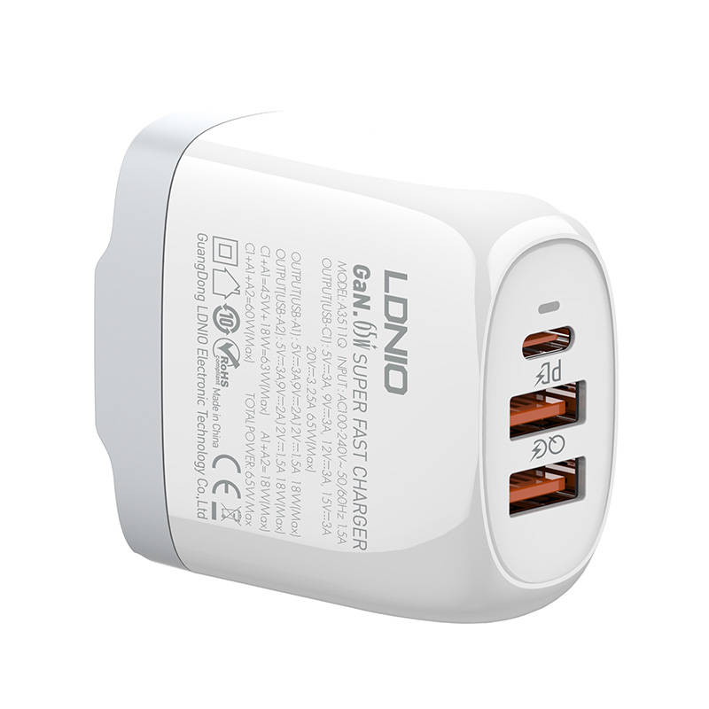 Kucni punjac LDNIO A3511Q PD, QC4+, QC3.0, PPS, 65W Type C na Type C
