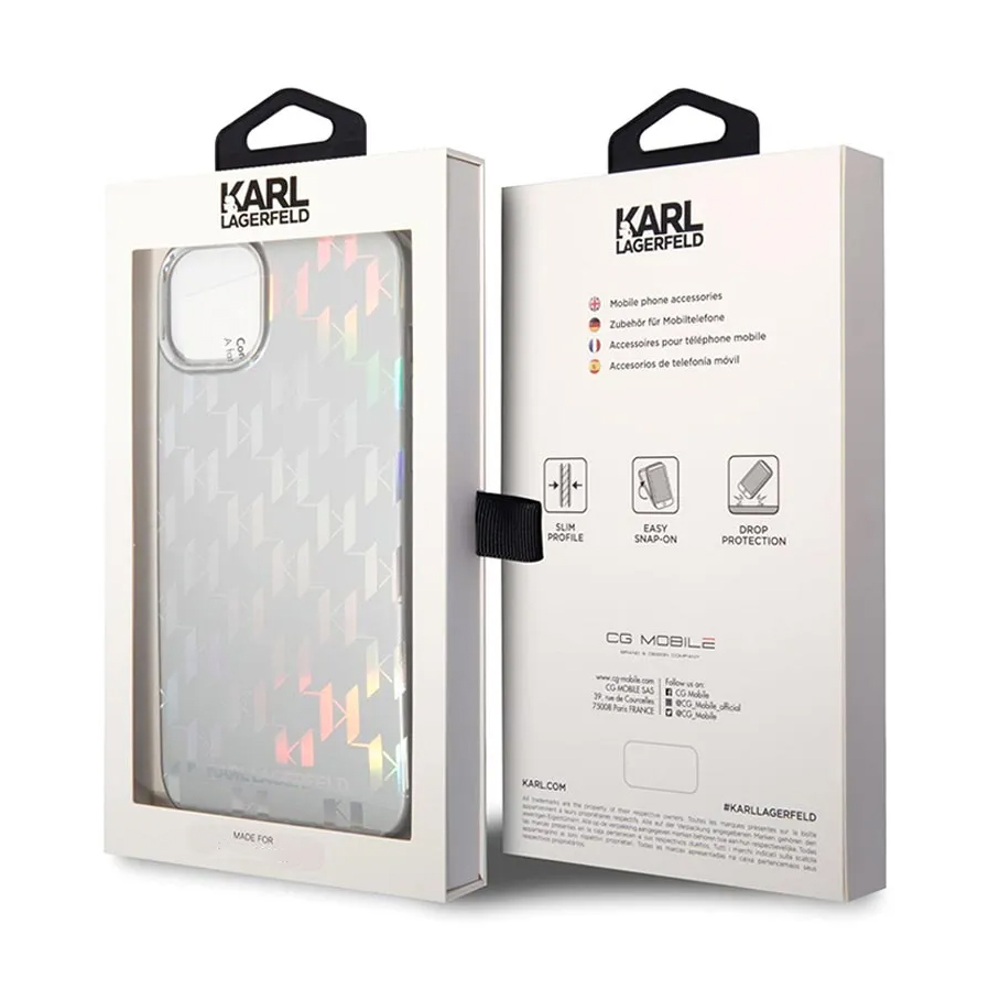 Torbica Karl Lagerfeld Hc Monogram Iridescent za iPhone 14 6.1 srebrna (KLHCP14SLGMMSV3)