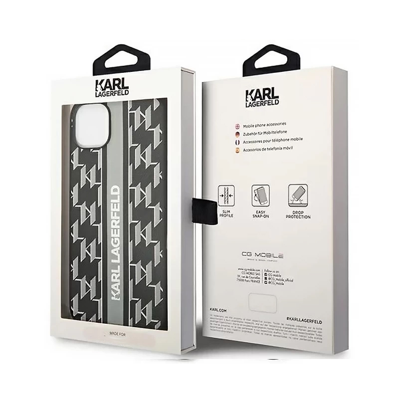 Torbica Karl Lagerfeld Hc Monogram stripe za iPhone 14 6.1 siva (KLHCP14SPGKLSKG)